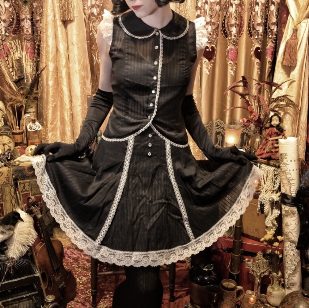 Rare Vintage Lip Service matching set Maid Goth Lolita Black White costume set
